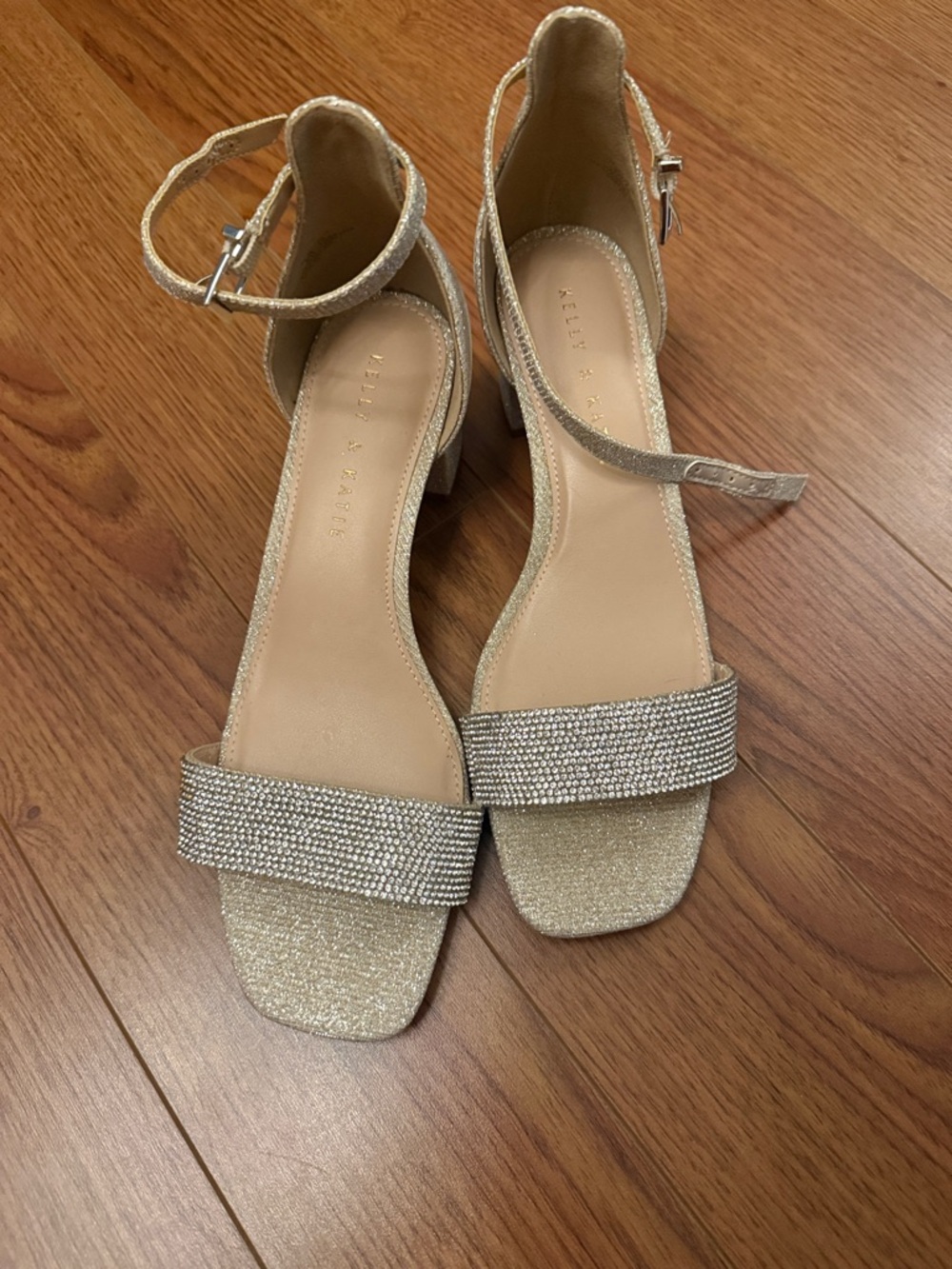 Kelly & Katie Gold Rhinestone Ankle-Strap Block Heels